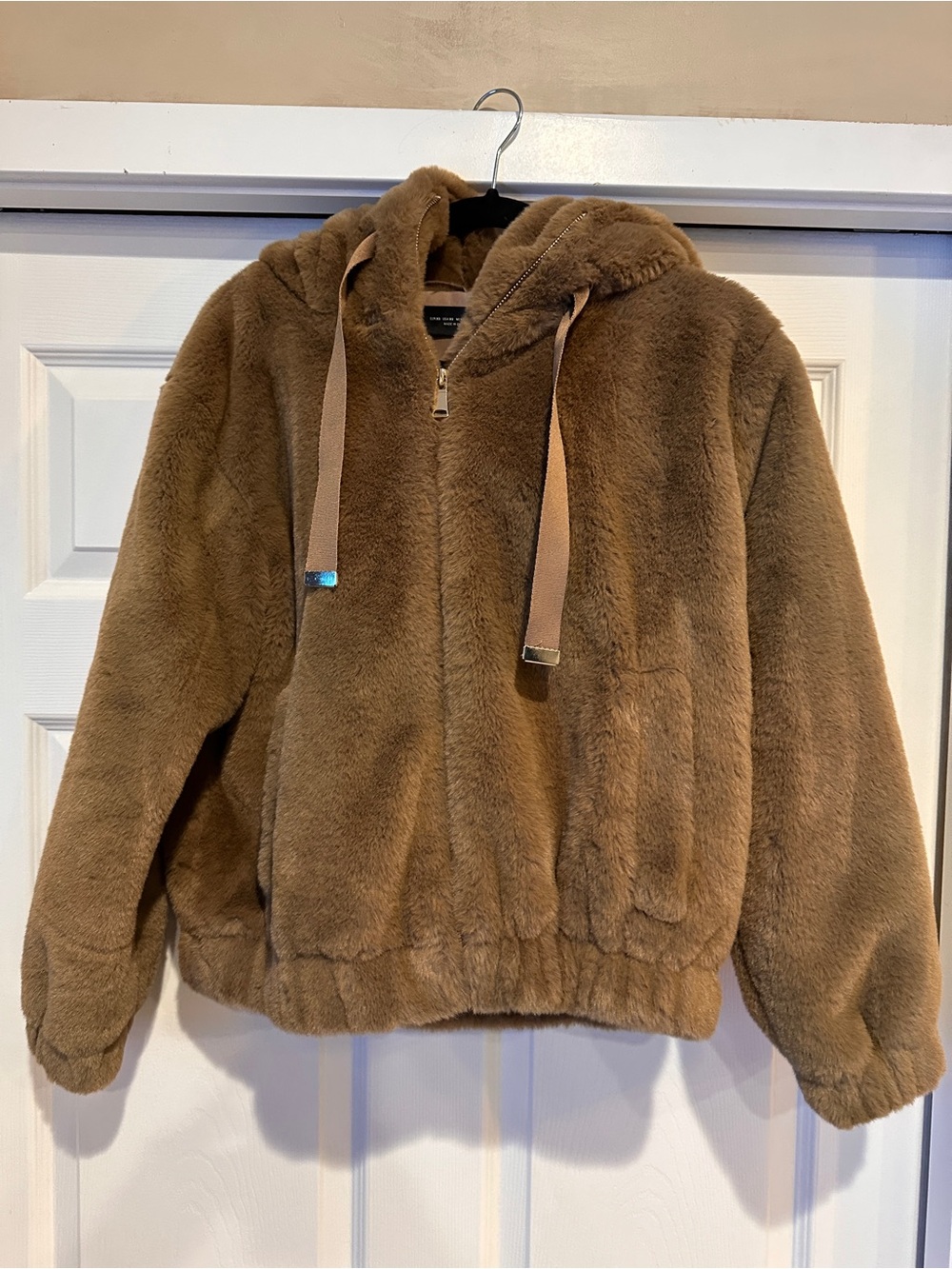 Zara Hooded Teddy Jacket in Brown Plush